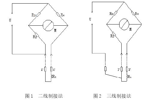 熱電阻二線制，三線制接法示意圖